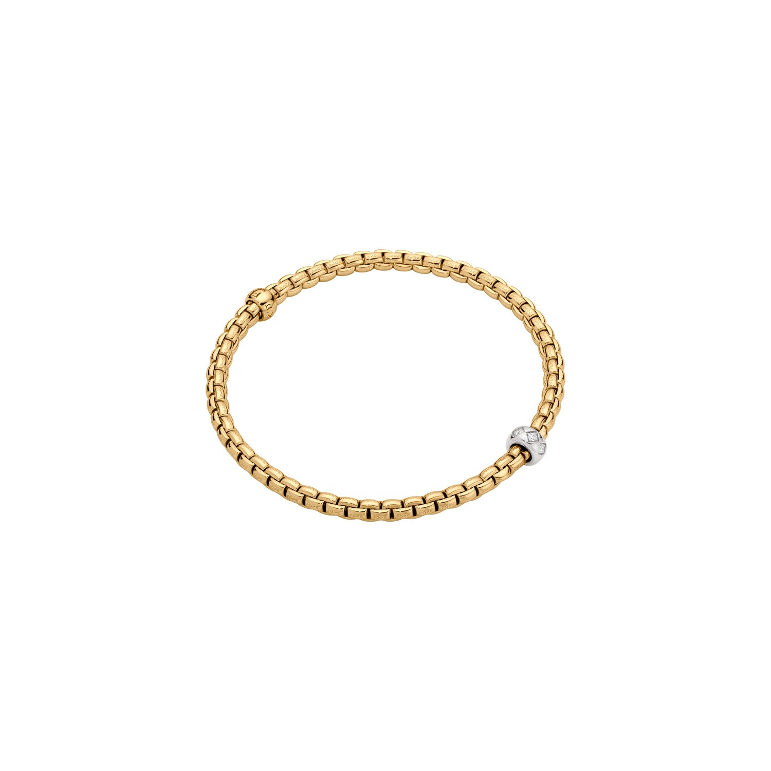 Fope Eka bracelet with single rondel diamonds rhombus set Yellow Gold