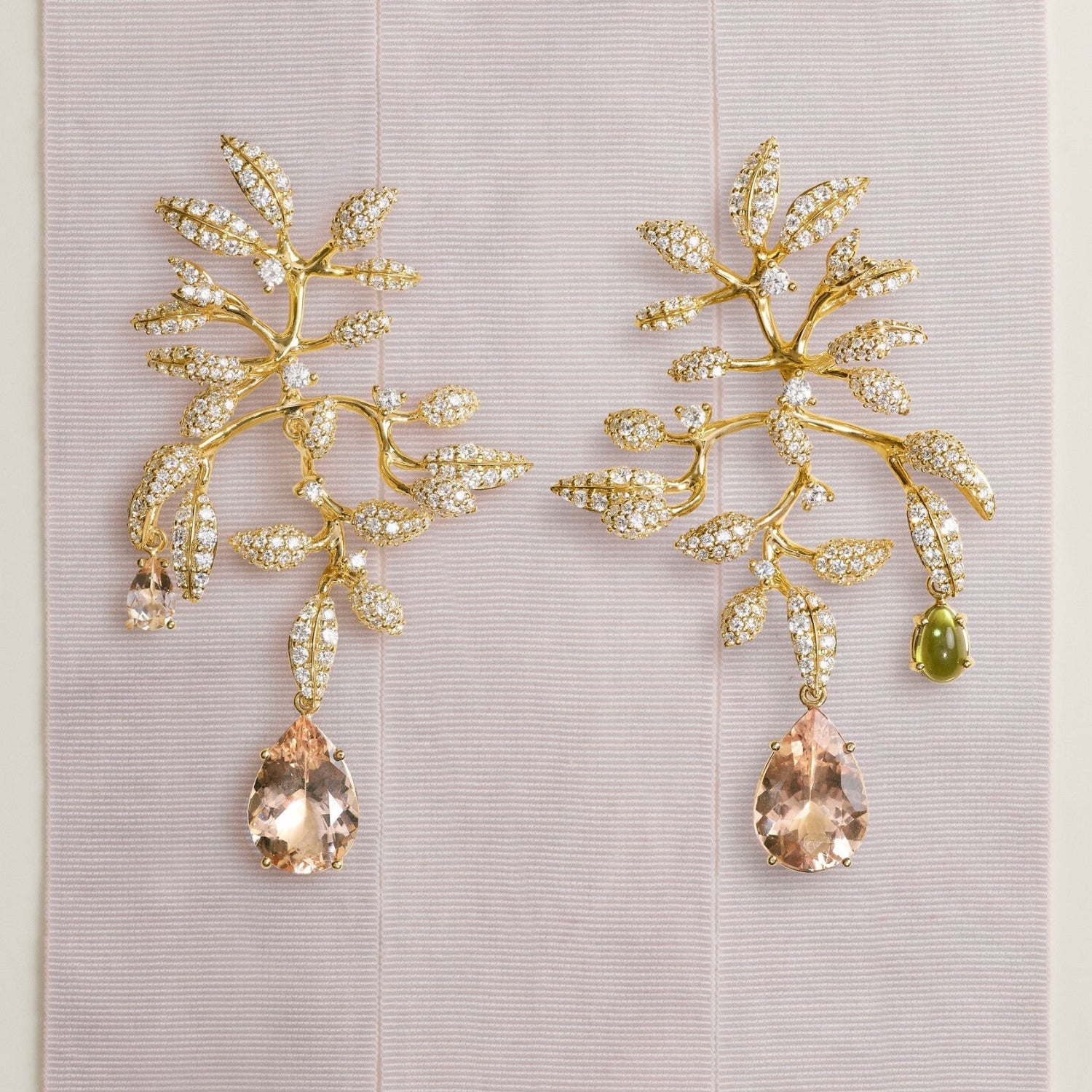 Ole Lynggaard Gipsy Pave Earrings with Morganite and Green Tourmaline gemstones