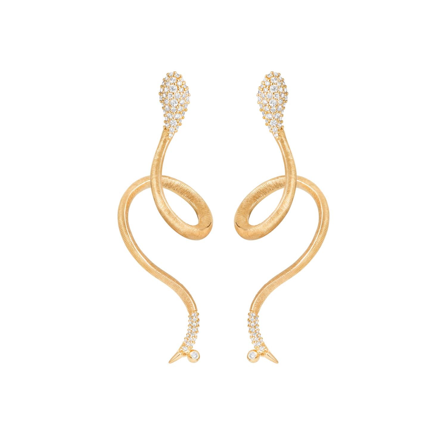 Ole Lynggaard Gold Snake earrings with pave diamonds in head and tail