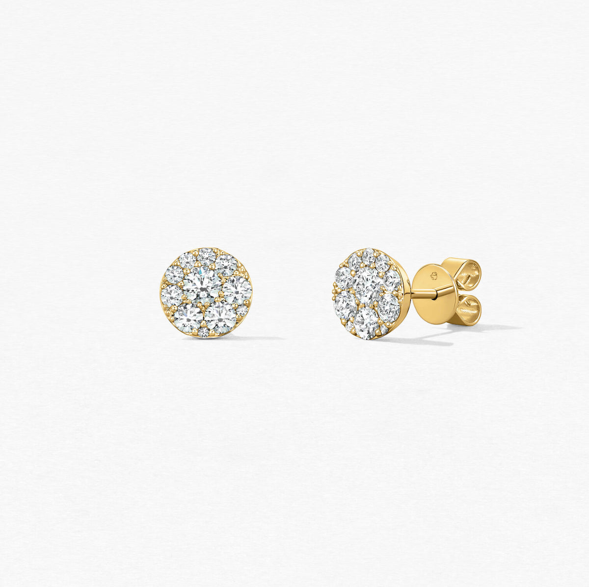 diamond round stud earrings in multi-sized cluster mosaic pattern