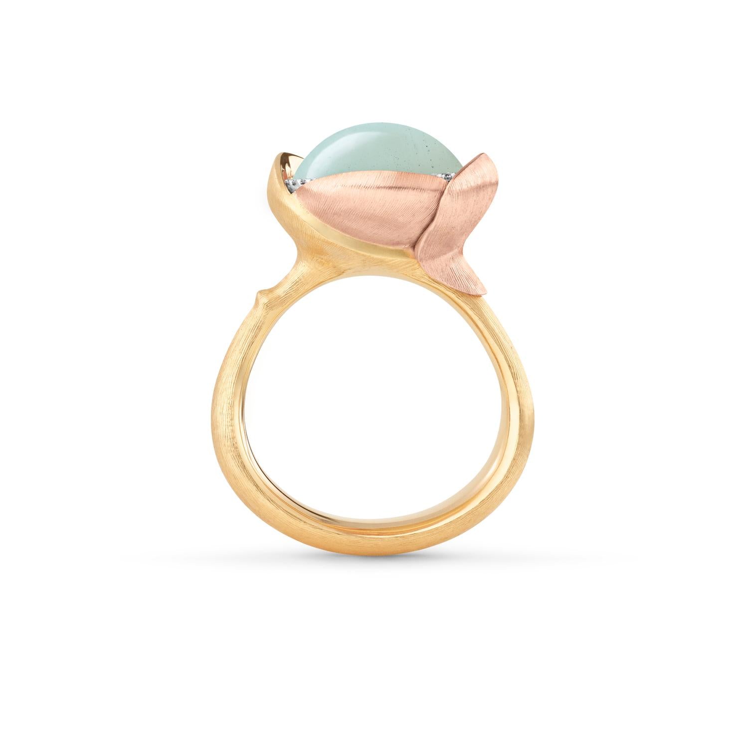 Ole Lynggaard Lotus Ring size 3 with Aquamarine profile view