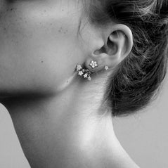 model wearing shooting star stud with 5 star pendant for earring