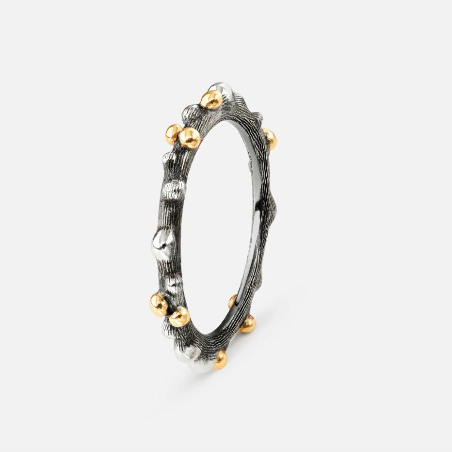 ole lynggaard copenhagen silver and gold diamond set nature ring black oxidized finish