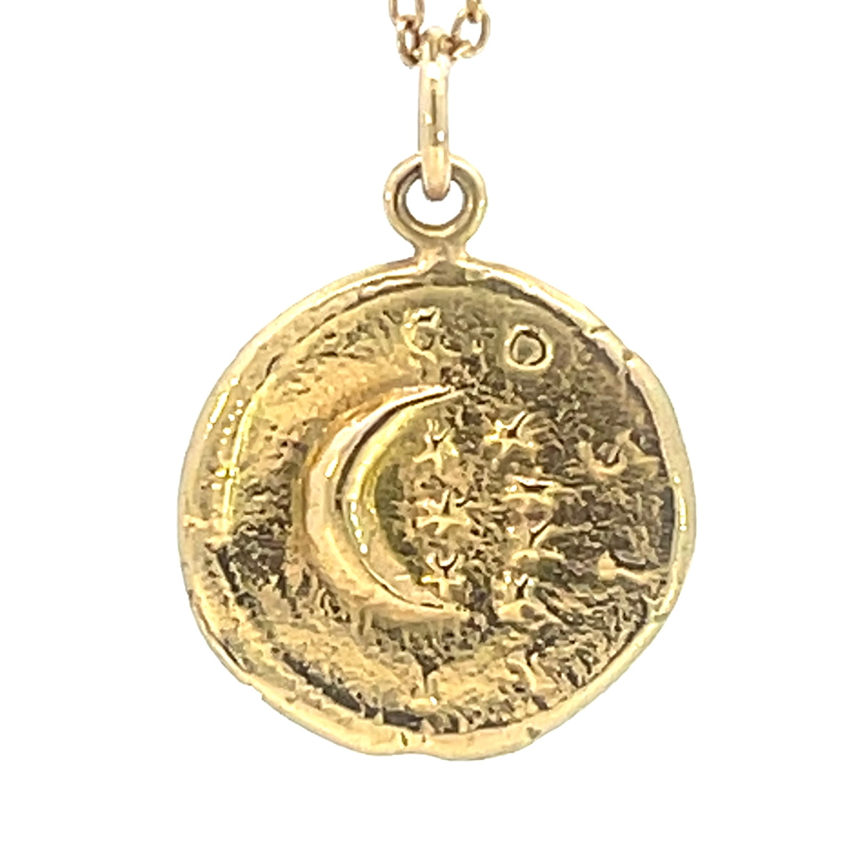 pleiades medallion pendant woth crescent moon in gold