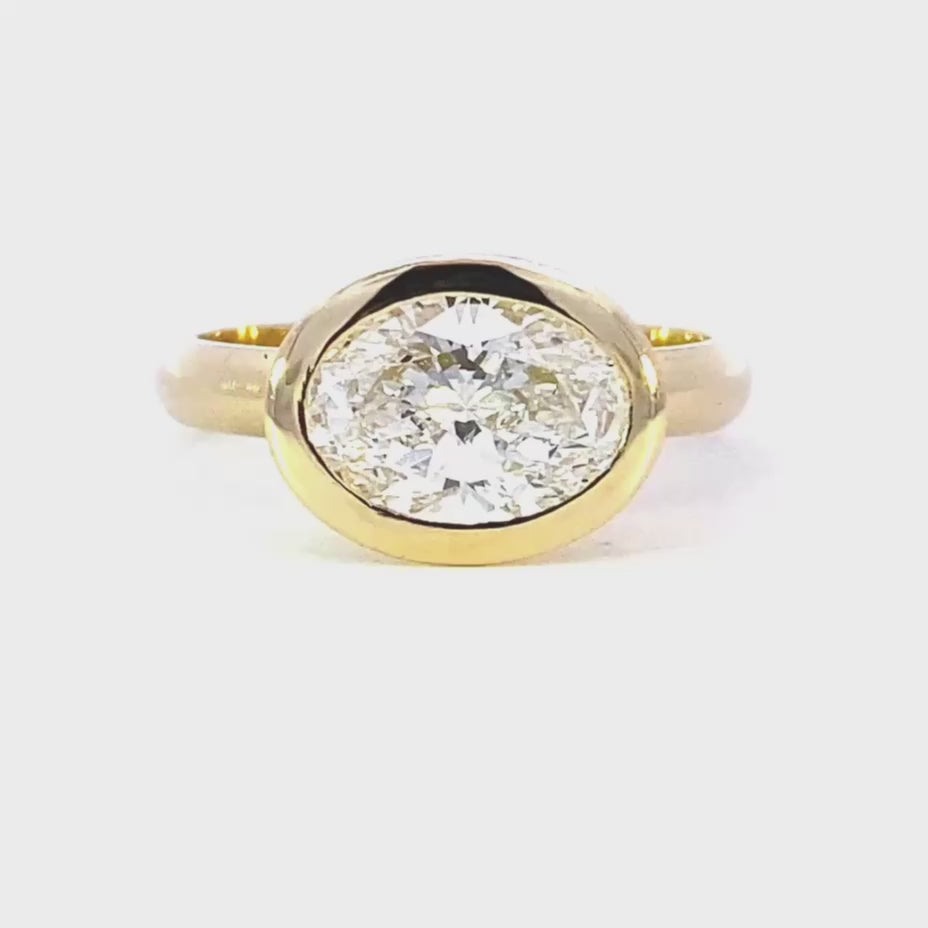 oval diamond ring 2ct yellow gold bezel