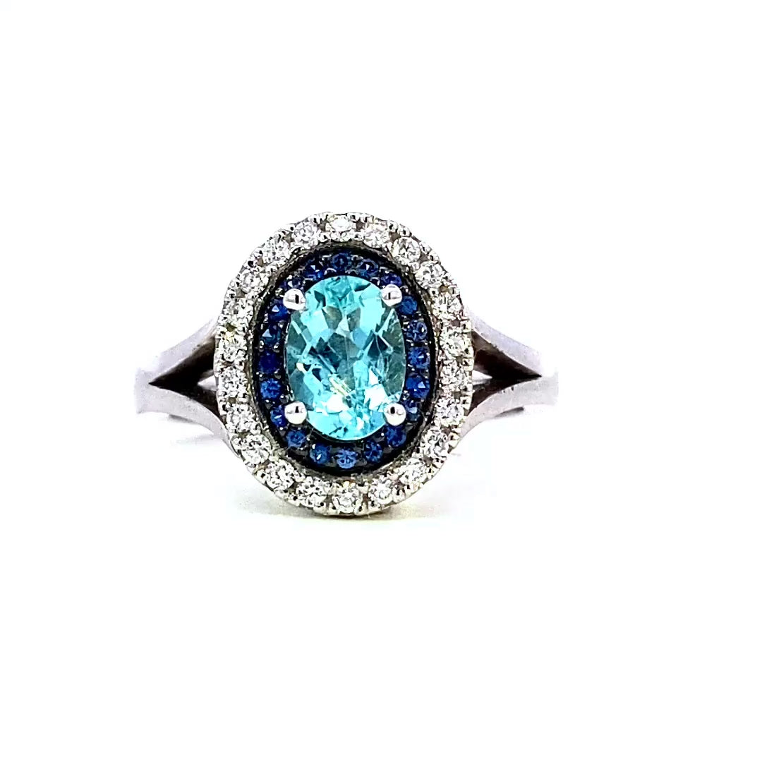 Paraiba Tourmaline Ring - with Sapphire and Diamond 18ct White Gold