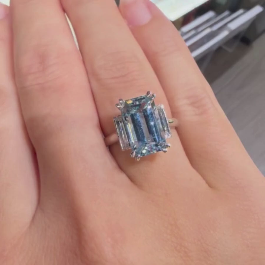 Emerald cut aquamarine and baguette diamond ring video