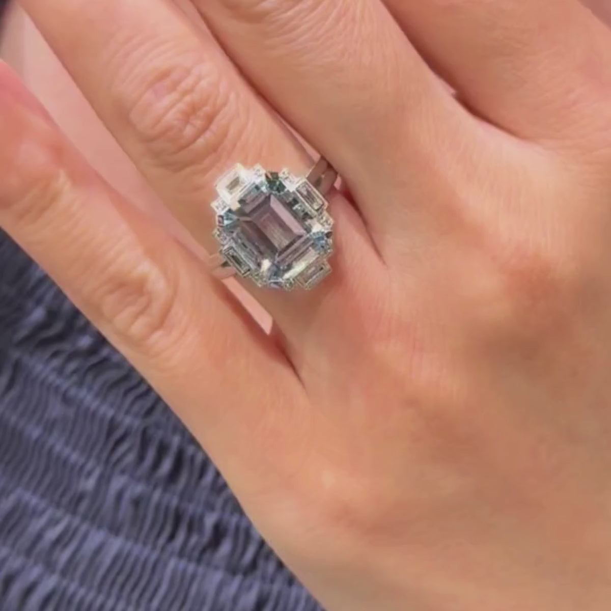 Aquamarine and Diamond Art Deco style ring