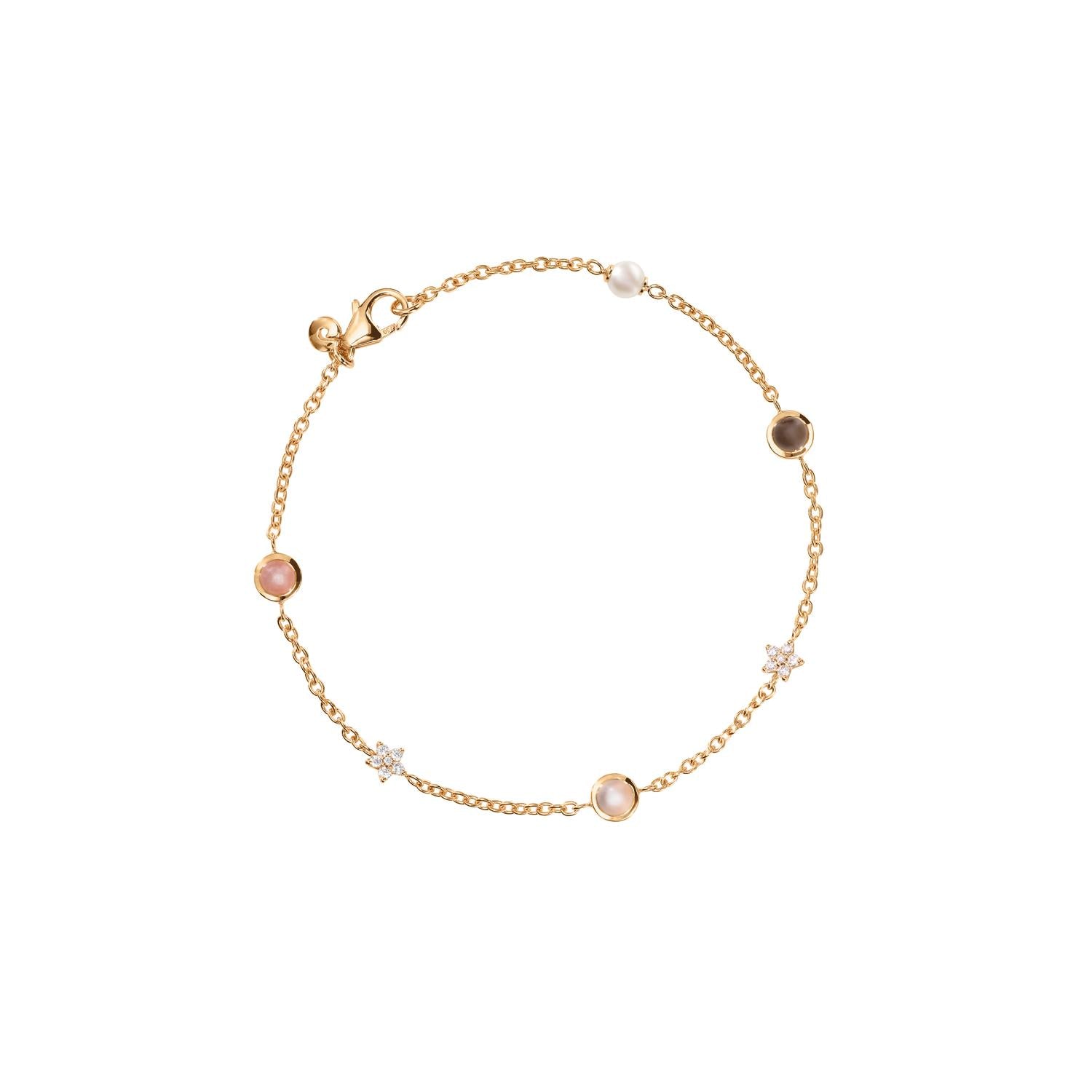 Shooting stars bracelet with blush, grey and white moonstones
