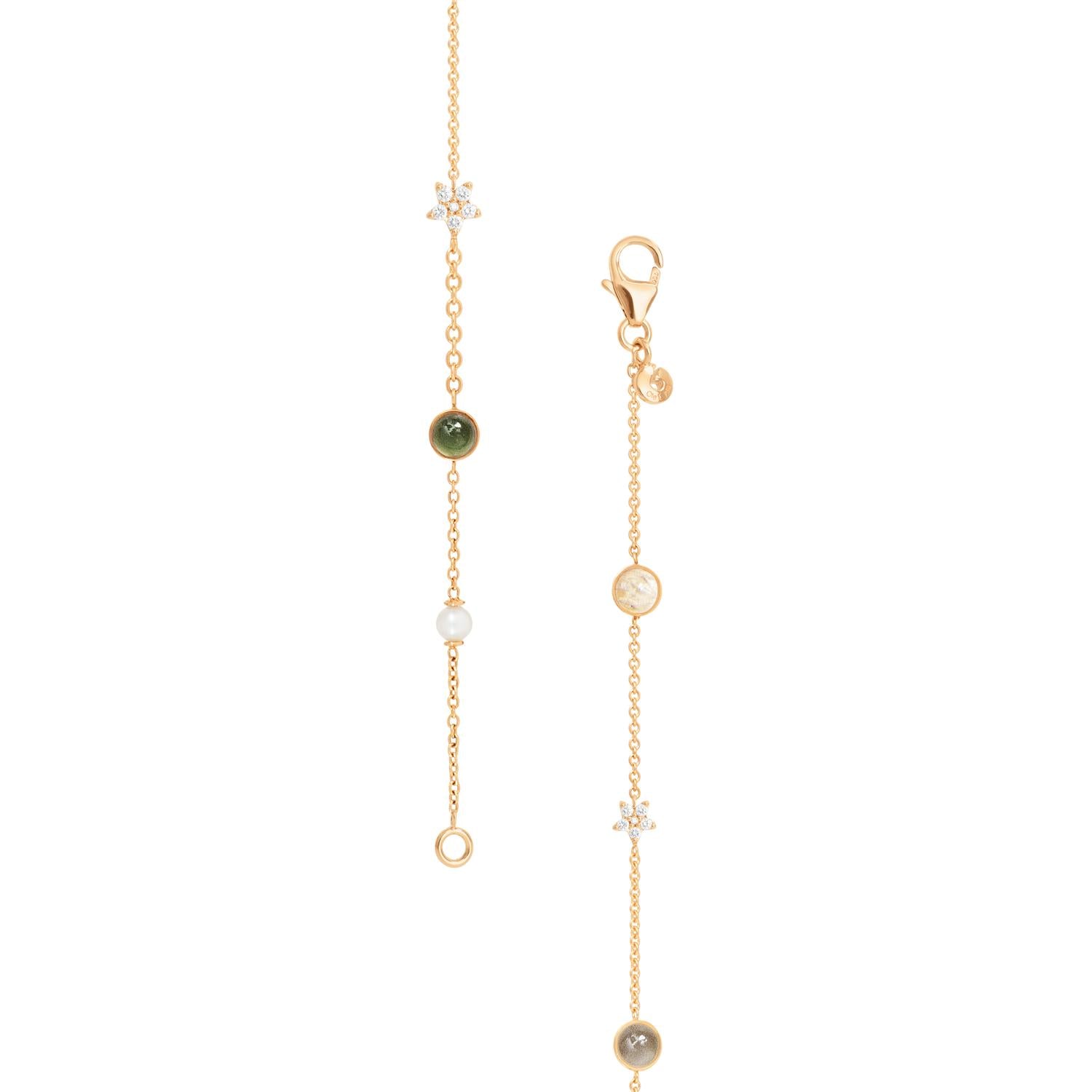 Shooting Star bracelet with serpentine, rutile quartz, grey moonstone and pearl
