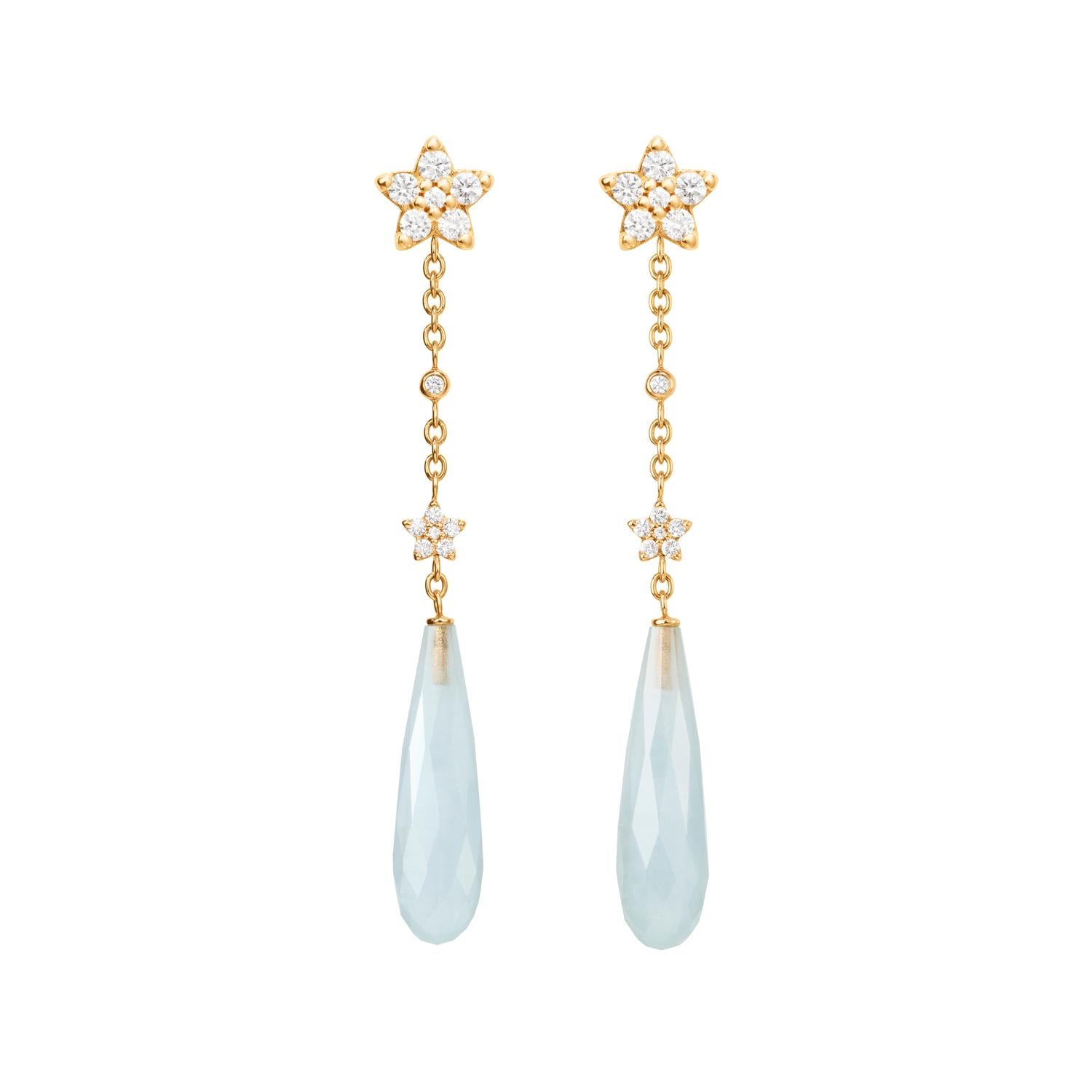 Ole Lynggaard shooting star stud with shooting star and aquamarine pendants for earrings