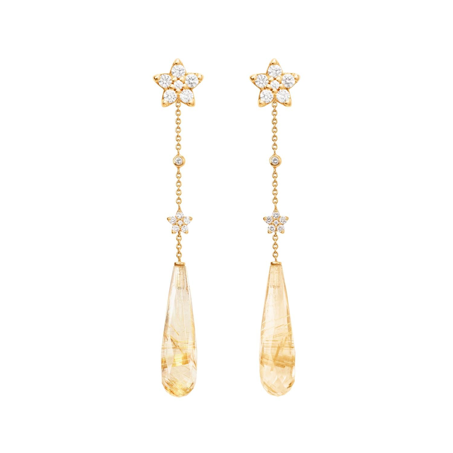 Ole Lynggaard Shooting star stud earrings with rutile shooting star pendants for earrings