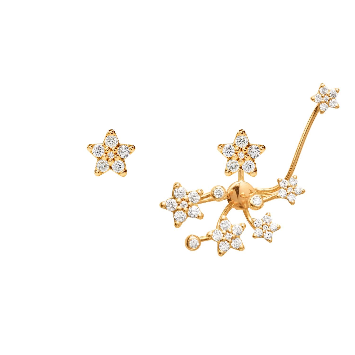 Shooting star stud earrings with 5 star pendant for earring on left earring