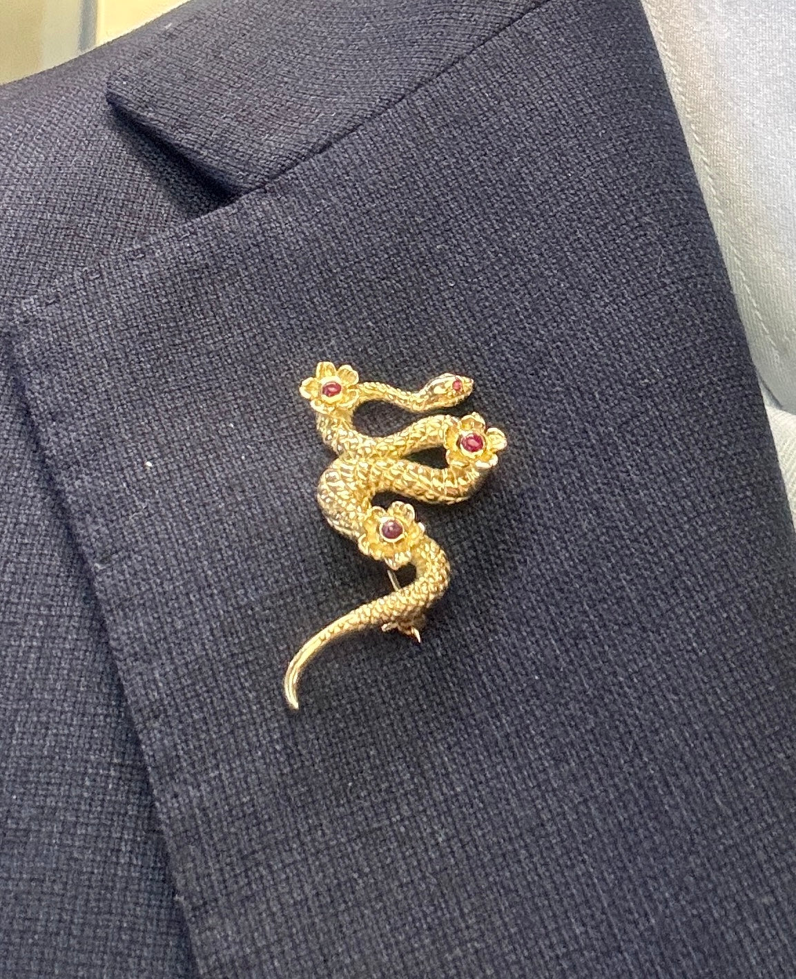 18ct Gold & Ruby Sakura Snake Brooch