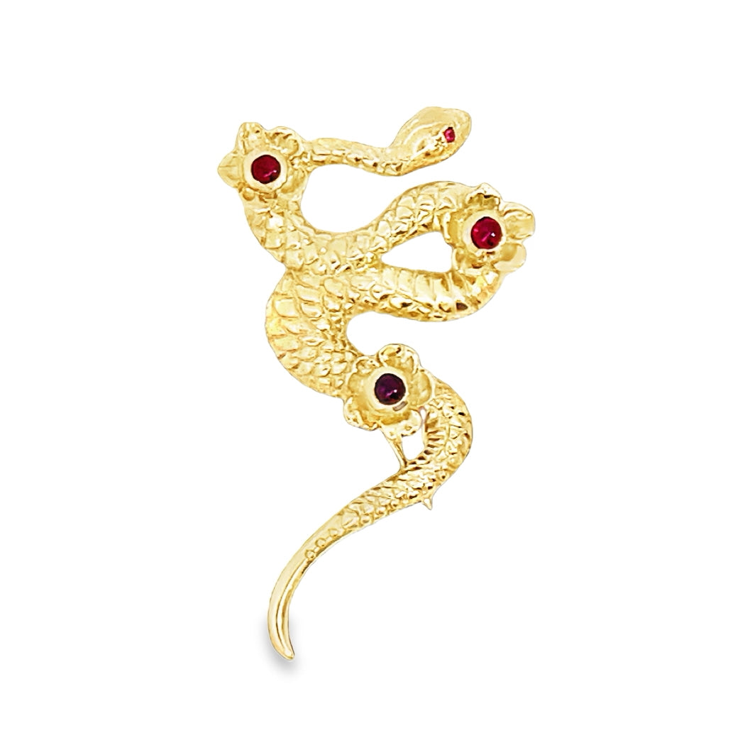 18ct Gold & Ruby Sakura Snake Brooch