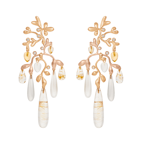 A2659-405 Gipsy Earrings in gold with mixeded stones and diamonds