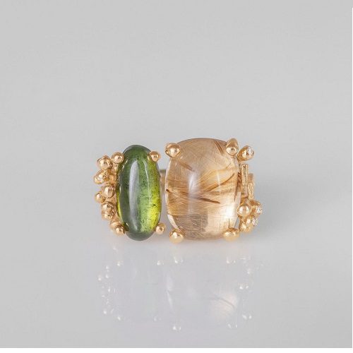 Ole Lynggaard BoHo Ring in gold with rutile, green tourmaline and diamonds