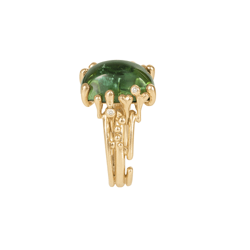 Boho Ring in gold with green tourmaline and diamonds_A2933-403