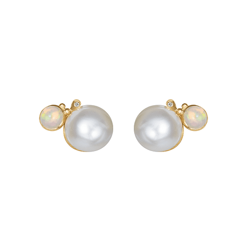 Boho Earrings in gold with pearl, opal and diamonds_A2930-401