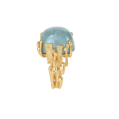 Boho Ring in gold with blue-green aquamarine and diamonds_A2924-407
