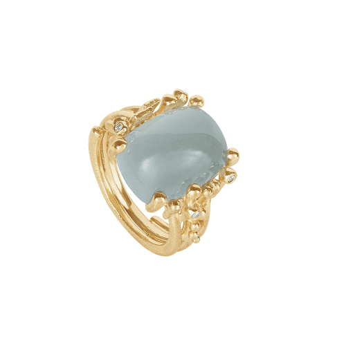 Boho Ring in gold with aquamarine and diamonds__A2933-402