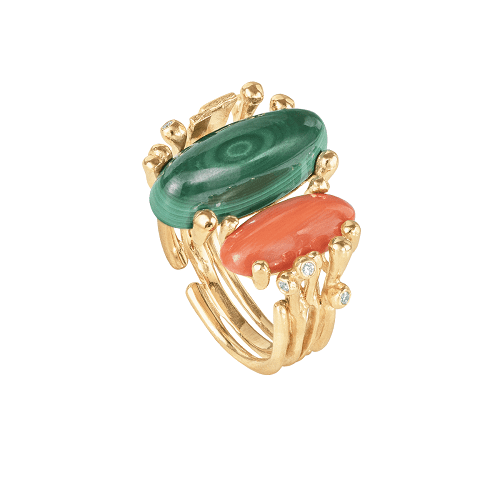 Boho Ring in gold with mixed stones and diamonds__A2928-401