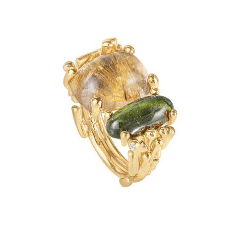 Boho Ring in gold with mixed stones and diamonds_A2925-401