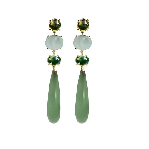 A2906-401 Ole Lynggaard Lotus Earrings Peridot, Light Blue Aquamarine, Green Tourmaline & Serpentine