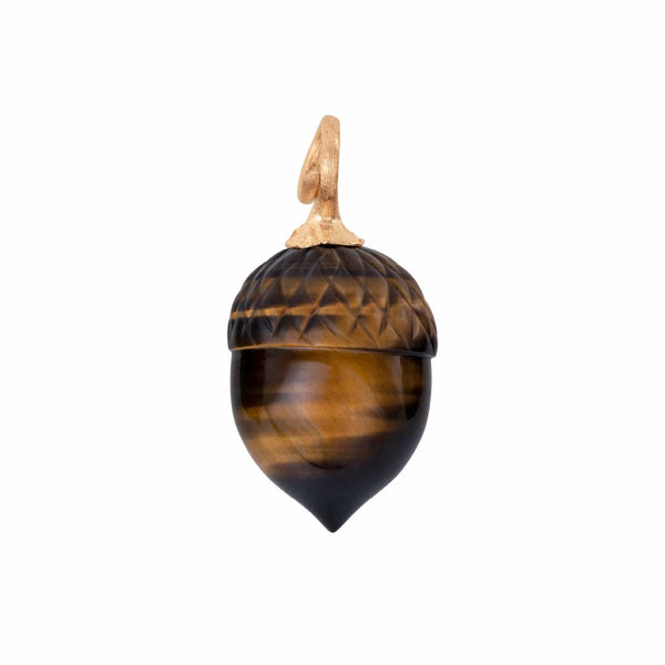 Golden Forest Acorn Pendant in 18K Yellow Gold with Tiger Eye