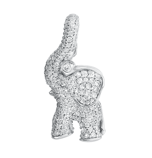 Elephant charm with lock in 18K white gold and diamonds