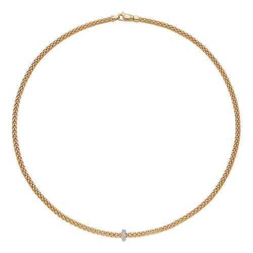 Fope Prima Necklace 18ct Yellow Gold Pave Diamond Rondel