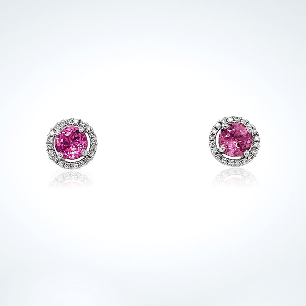 Pink Spinel Diamond Halo Stud Earrings