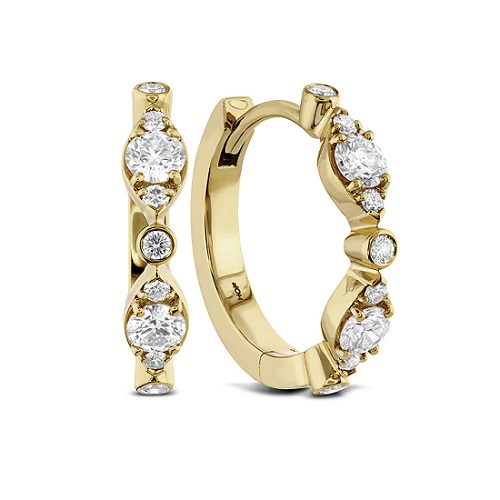 hearts on fire diamond hoop earrings bezel regal huggie yellow gold