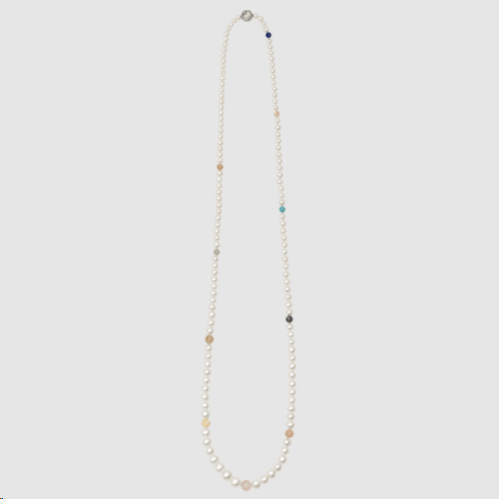 Pearl themed Gemstone lace Collier - 90cm
