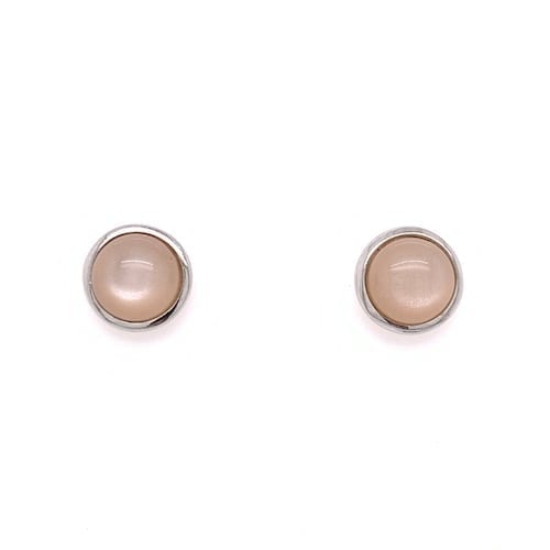 Peach Moonstone Stud Earrings - Silver